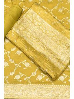 Biba - Yellow Solid/Plain Unstitched Kurta & Bottom with Dupatta