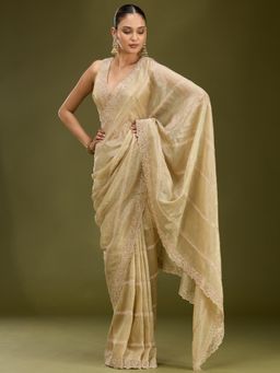 Koskii - Gold Embroidered Saree with Unstitched Blouse