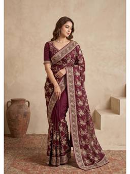 Koskii - Purple Embellished/Sequined Saree with Unstitched Blouse