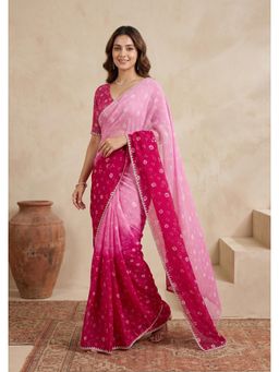 Koskii - Pink Embellished/Sequined Saree with Unstitched Blouse