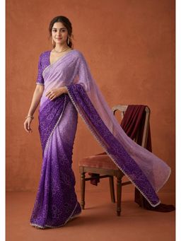 Koskii - Purple Embellished/Sequined Saree with Unstitched Blouse