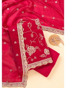 Koskii - Magenta Embroidered Unstitched Kurta & Bottom with Dupatta