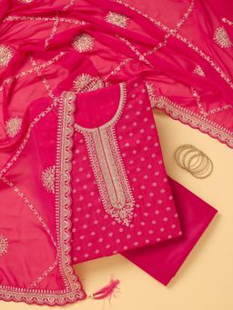 Koskii - Pink Embroidered Unstitched Kurta & Bottom with Dupatta