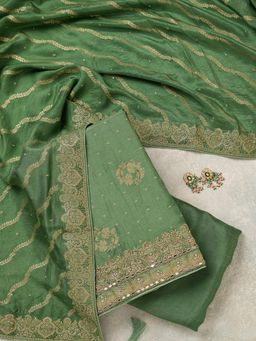 Koskii - Green Embellished/Sequined Unstitched Kurta & Bottom with Dupatta