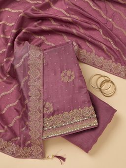 Koskii - Mauve Embellished/Sequined Unstitched Kurta & Bottom with Dupatta