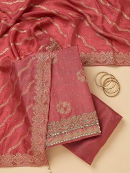 Koskii - Pink Embellished/Sequined Unstitched Kurta & Bottom with Dupatta