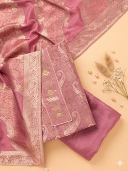 Koskii - Pink Paisley Unstitched Kurta & Bottom with Dupatta