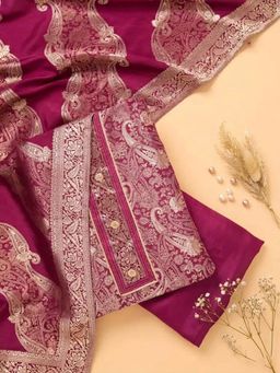 Koskii - Purple Paisley Unstitched Kurta & Bottom with Dupatta