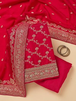 Koskii - Pink Embroidered Unstitched Kurta & Bottom with Dupatta