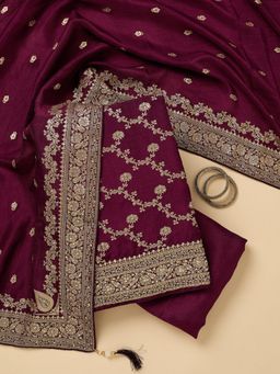 Koskii - Purple Embroidered Unstitched Kurta & Bottom with Dupatta