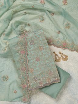 Koskii - Blue Embroidered Unstitched Kurta & Bottom with Dupatta