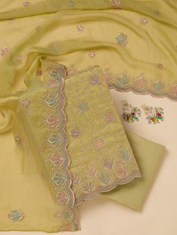 Koskii - Green Embroidered Unstitched Kurta & Bottom with Dupatta