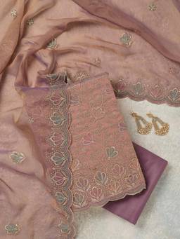Koskii - Lavender Embroidered Unstitched Kurta & Bottom with Dupatta