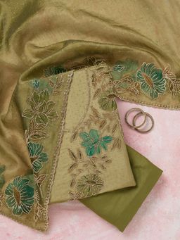 Koskii - Green Embellished/Sequined Unstitched Kurta & Bottom with Dupatta