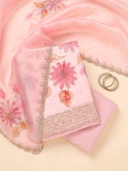Koskii - Pink Embellished/Sequined Unstitched Kurta & Bottom with Dupatta