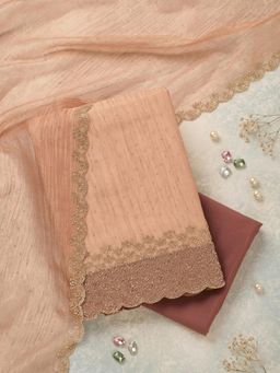 Koskii - Peach Embellished/Sequined Unstitched Kurta & Bottom with Dupatta
