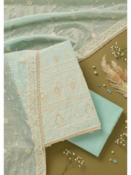 Koskii - Blue Embroidered Thread Work Unstitched Kurta & Bottom with Dupatta
