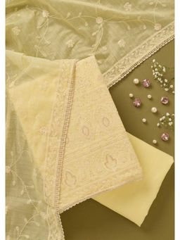 Koskii - Yellow Embroidered Thread Work Unstitched Kurta & Bottom with Dupatta