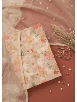 Koskii - Off White Embroidered Unstitched Kurta & Bottom with Dupatta