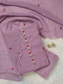 Koskii - Lavender Embroidered Thread Work Unstitched Kurta & Bottom with Dupatta