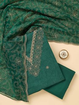 Koskii - Teal Embroidered Thread Work Unstitched Kurta & Bottom with Dupatta