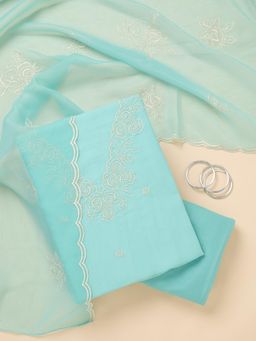 Koskii - Blue Embroidered Thread Work Unstitched Kurta & Bottom with Dupatta