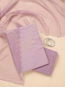 Koskii - Lavender Embroidered Thread Work Unstitched Kurta & Bottom with Dupatta
