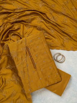 Koskii - Mustard Embroidered Unstitched Kurta & Bottom with Dupatta