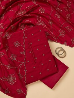 Koskii - Pink Embroidered Unstitched Kurta & Bottom with Dupatta