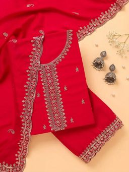 Koskii - Pink Embroidered Unstitched Kurta & Bottom with Dupatta