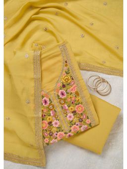 Koskii - Yellow Embroidered Thread Work Unstitched Kurta & Bottom with Dupatta