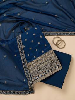 Koskii - Blue Embroidered Unstitched Kurta & Bottom with Dupatta