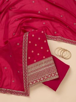 Koskii - Pink Embroidered Unstitched Kurta & Bottom with Dupatta