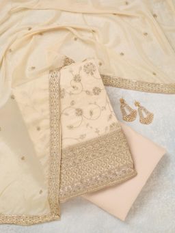 Koskii - Off White Embroidered Unstitched Kurta & Bottom with Dupatta