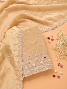 Koskii - Beige Embellished/Sequined Unstitched Kurta & Bottom with Dupatta
