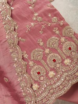 Koskii - Pink Embellished/Sequined Unstitched Kurta & Bottom with Dupatta