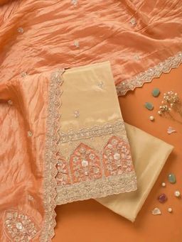 Koskii - Orange Embellished/Sequined Unstitched Kurta & Bottom with Dupatta