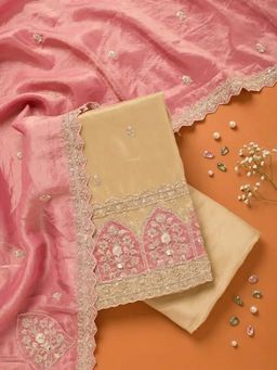Koskii - Pink Embellished/Sequined Unstitched Kurta & Bottom with Dupatta