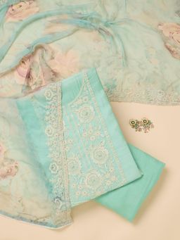Koskii - Green Embroidered Thread Work Unstitched Kurta & Bottom with Dupatta