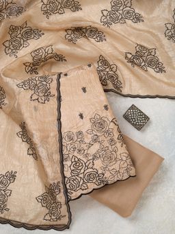 Koskii - Beige Embroidered Thread Work Unstitched Kurta & Bottom with Dupatta