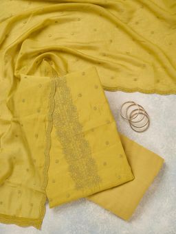 Koskii - Green Embroidered Thread Work Unstitched Kurta & Bottom with Dupatta