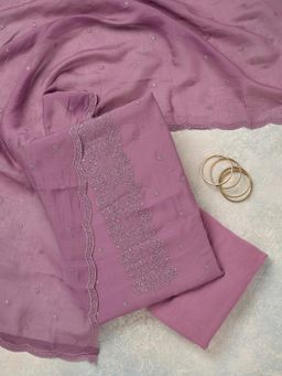 Koskii - Lavender Embroidered Thread Work Unstitched Kurta & Bottom with Dupatta