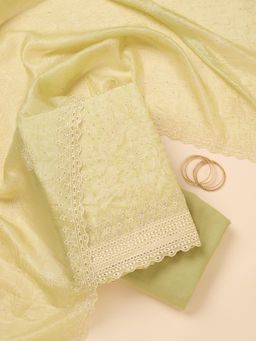 Koskii - Green Embroidered Thread Work Unstitched Kurta & Bottom with Dupatta