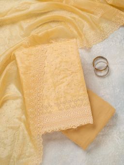 Koskii - Yellow Embroidered Thread Work Unstitched Kurta & Bottom with Dupatta