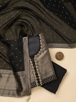 Koskii - Black Embellished/Sequined Unstitched Kurta & Bottom with Dupatta