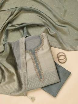 Koskii - Green Embellished/Sequined Unstitched Kurta & Bottom with Dupatta