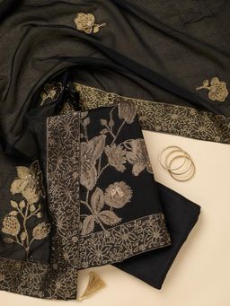 Koskii - Black Embellished/Sequined Unstitched Kurta & Bottom with Dupatta