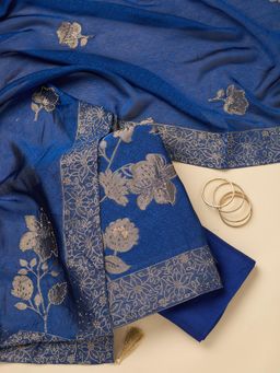 Koskii - Blue Embellished/Sequined Unstitched Kurta & Bottom with Dupatta