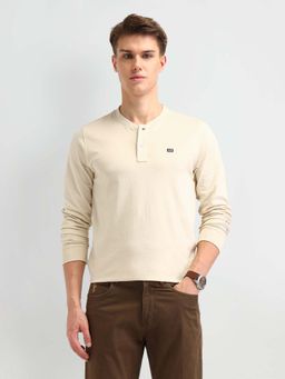 Arrow Sports - Men Regular Beige Fit Solid T-Shirt