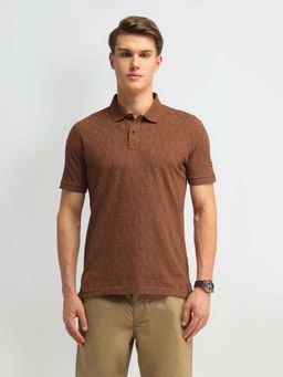 Arrow Sports - Men Floral Printed Orange Regular Fit T-Shirt